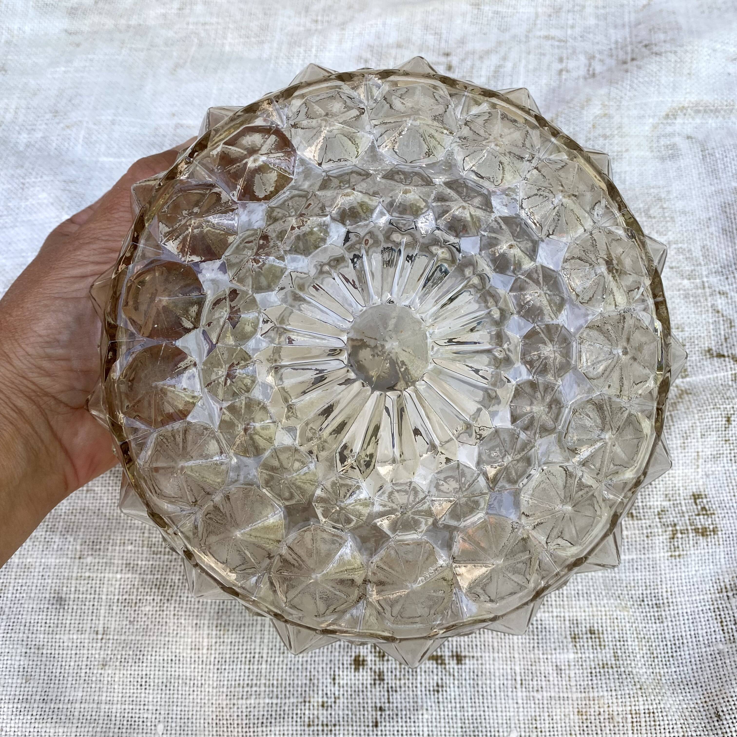 Plafonnier rond vintage en verre fumé, années 70