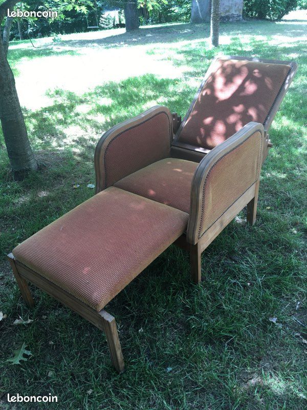 Art Deco reclining armchair, 1930s, rests folding feet