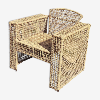 Armchair in metal and braided rope 1980