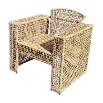 Armchair in metal and braided rope 1980