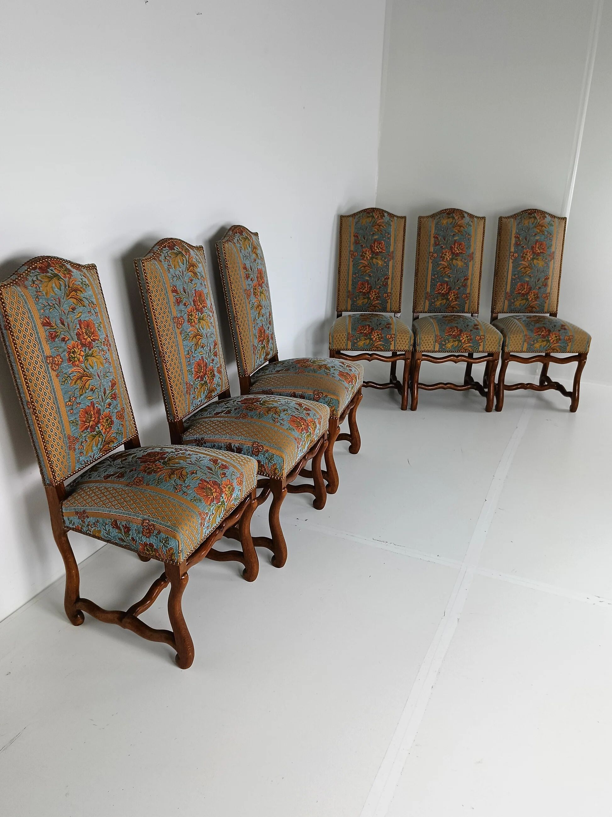 Beech Os De Mouton tapestry chairs (set of 6)