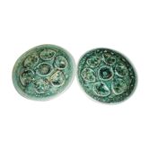 2 Niderviller earthenware oyster plates hand-painted foam decoration