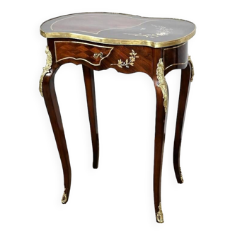 Small Living Room Table in Rosewood and Marquetry, Louis XV style, Napoleon III – Middle XI period