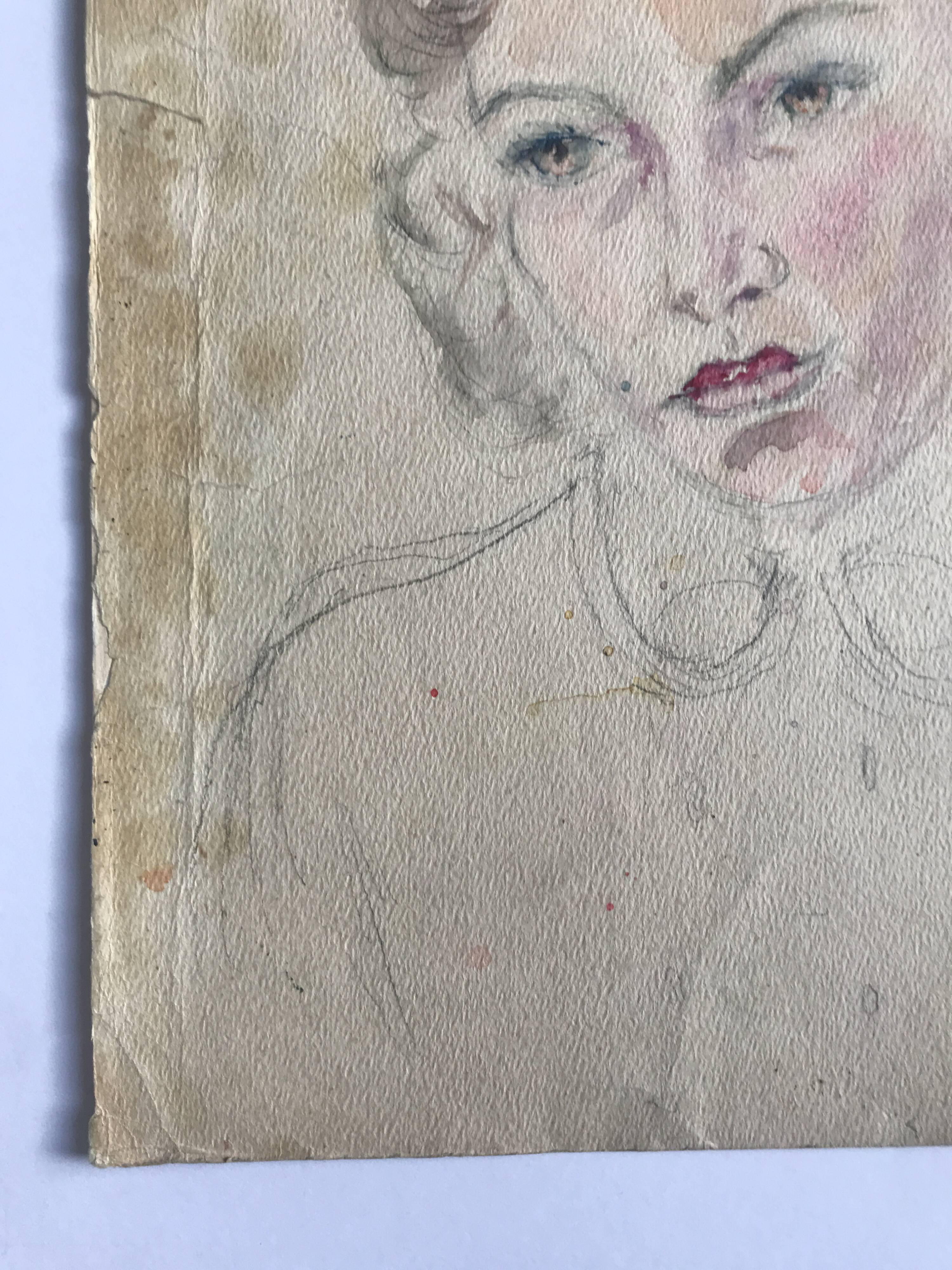 Portrait of a woman, 1950s/1960s. Watercolor and graphite on paper