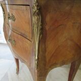 Pair of 2 Louis XV bedside tables - marquetry - 2 drawers - pink marble