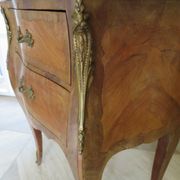 Paire de 2 chevets-louis xv-marqueterie-2 tiroirs-marbre rose