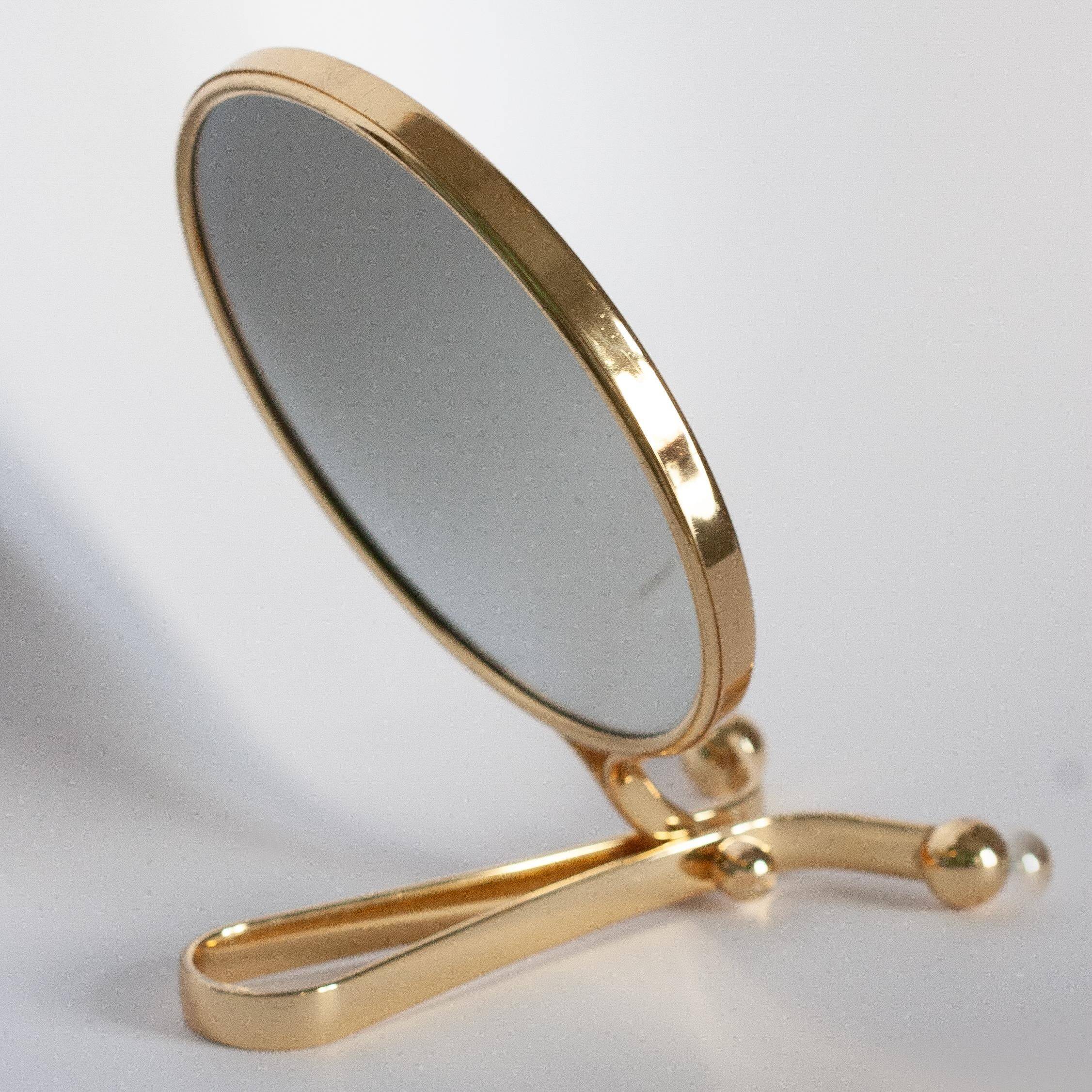 Decorative gold table mirror mid-century with metal frame, Italy, 1960s