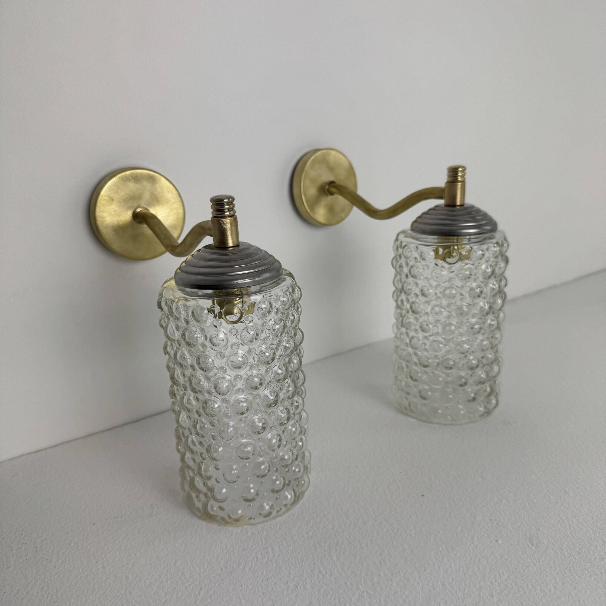 PAIR OF VINTAGE BUBBLE GLASS WALL LIGHTS