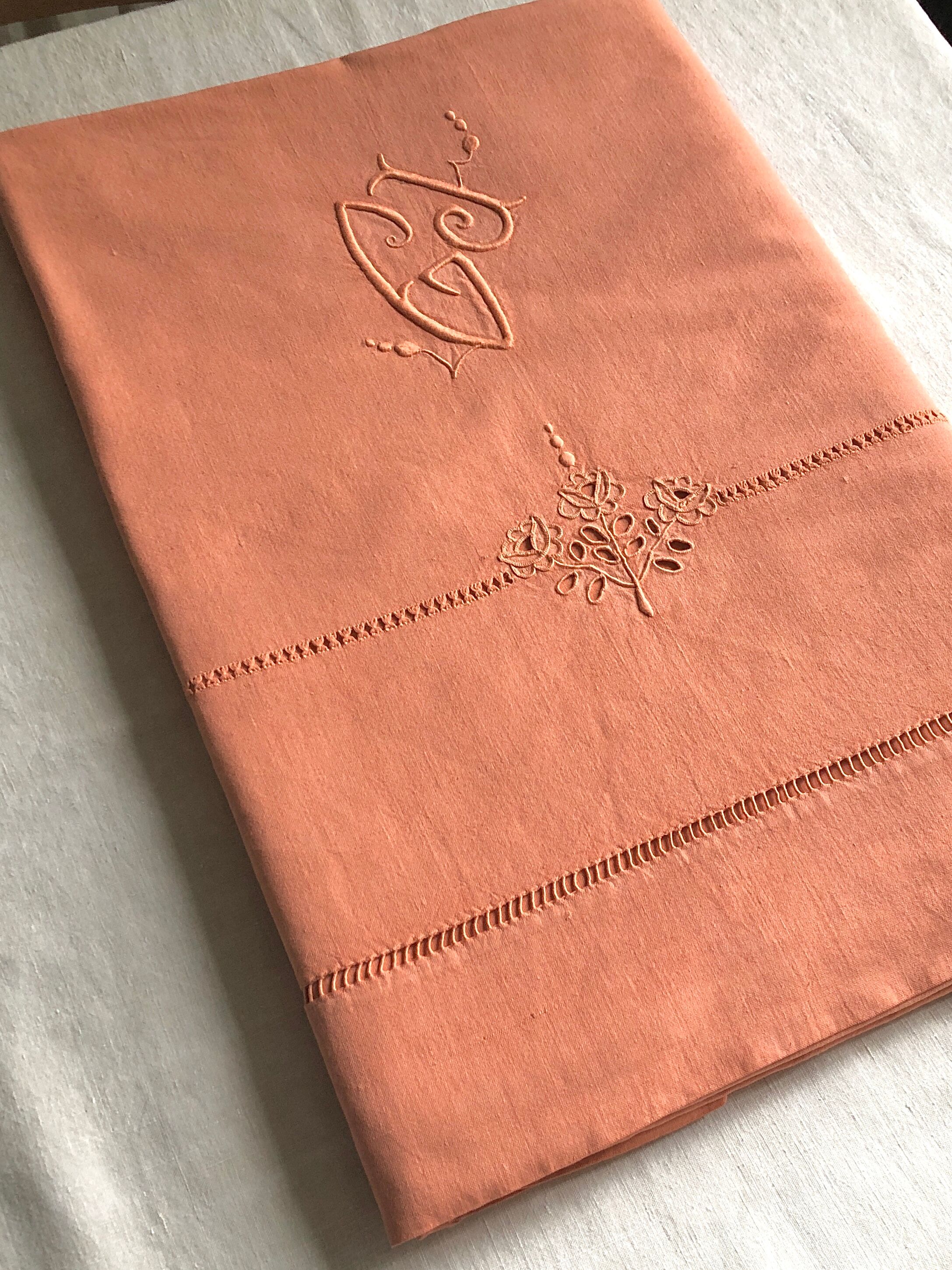 Old linen and cotton sheet terracotta