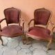 Pair of louis xv style bergeres armchairs with pink velvet armrests