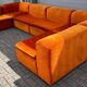 Large Mid Century sectional sofa of 6 elements in orange velvet