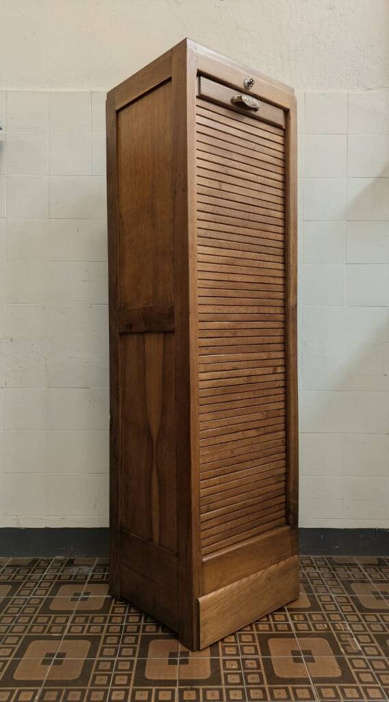 Antique tambour file cabinet, high-end, single, France, 1930s