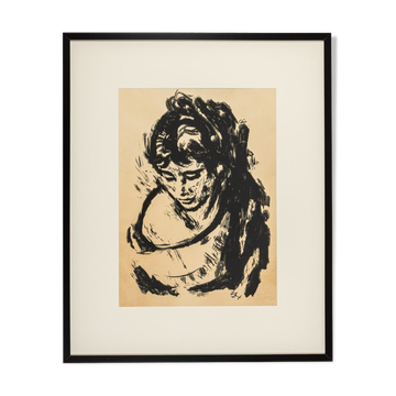 Portrait de femme, dessin à l’encre N/B sur papier, 74 x 90 cm