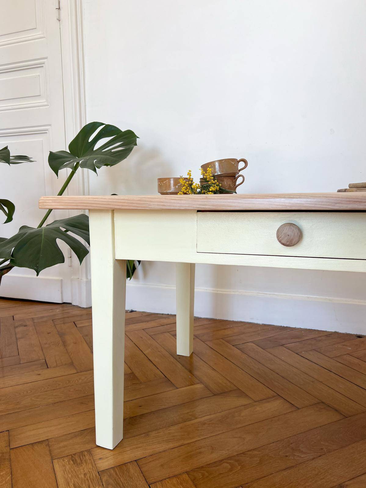 Yellow solid wood coffee table