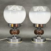 Pair of 1960s Italian Murano Glass, Chrome and Wood Table Lamps