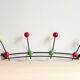 Wall coat holder years 60, 8 hooks wooden balls and lacquered metal