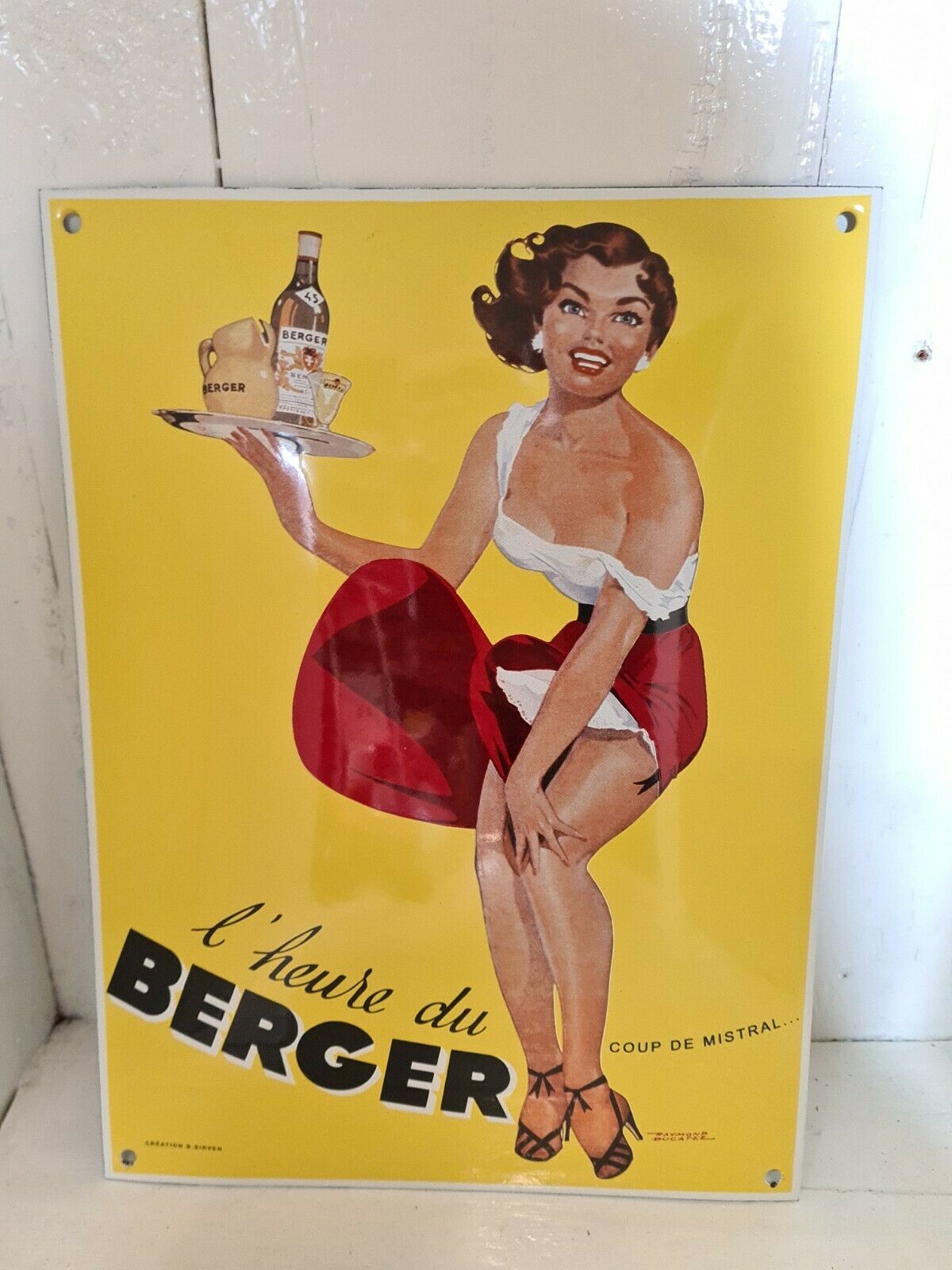 Pin'up berger enamel plate