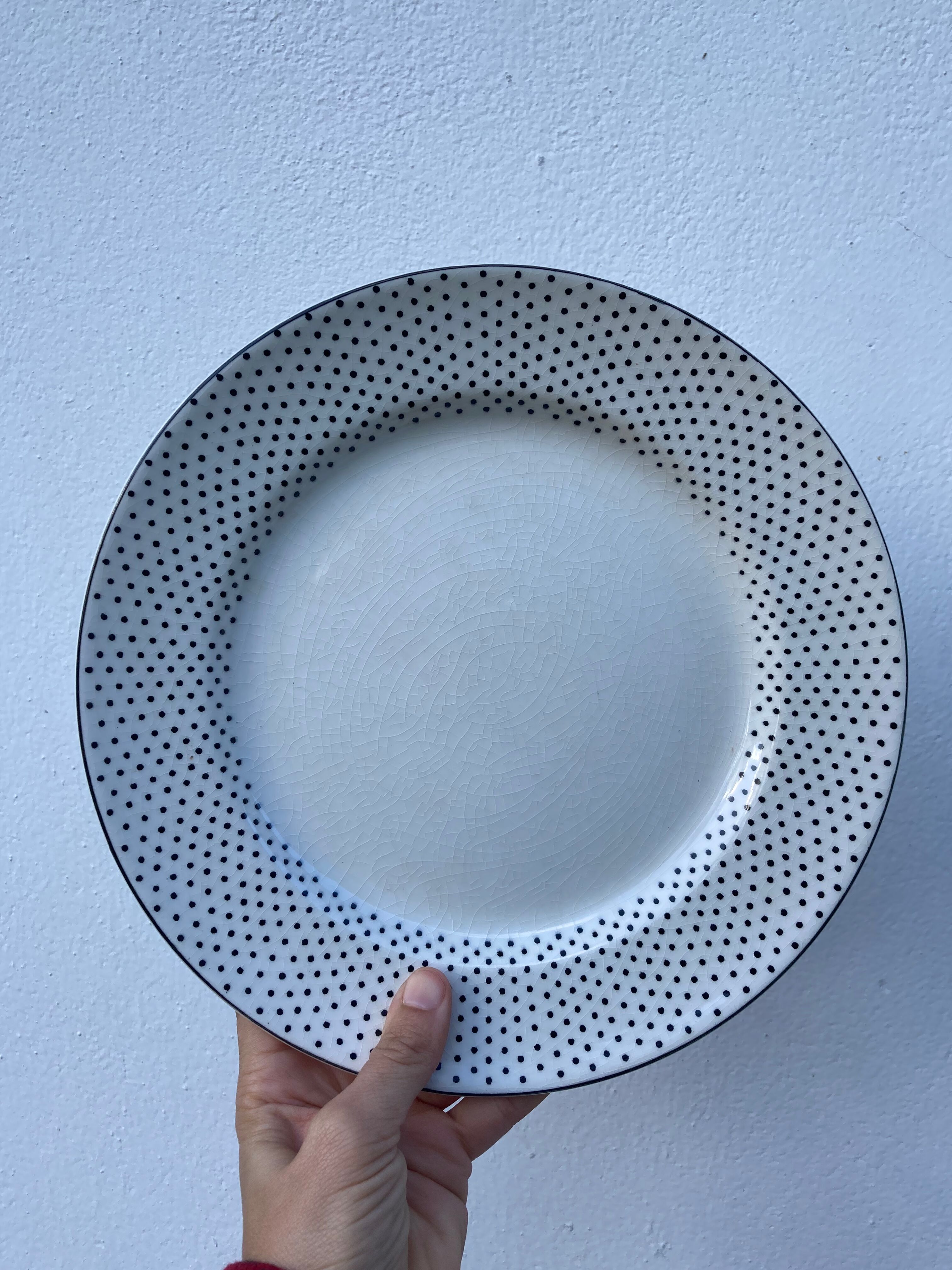 Gien service for 6 people with black polka dots: soup plates and flat plates