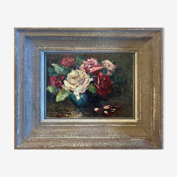 Tableau hsp "bouquet de roses" walter reeves (1882-1900) + cadre