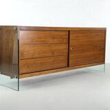 Teak sideboard with glass legs, France - 1990s