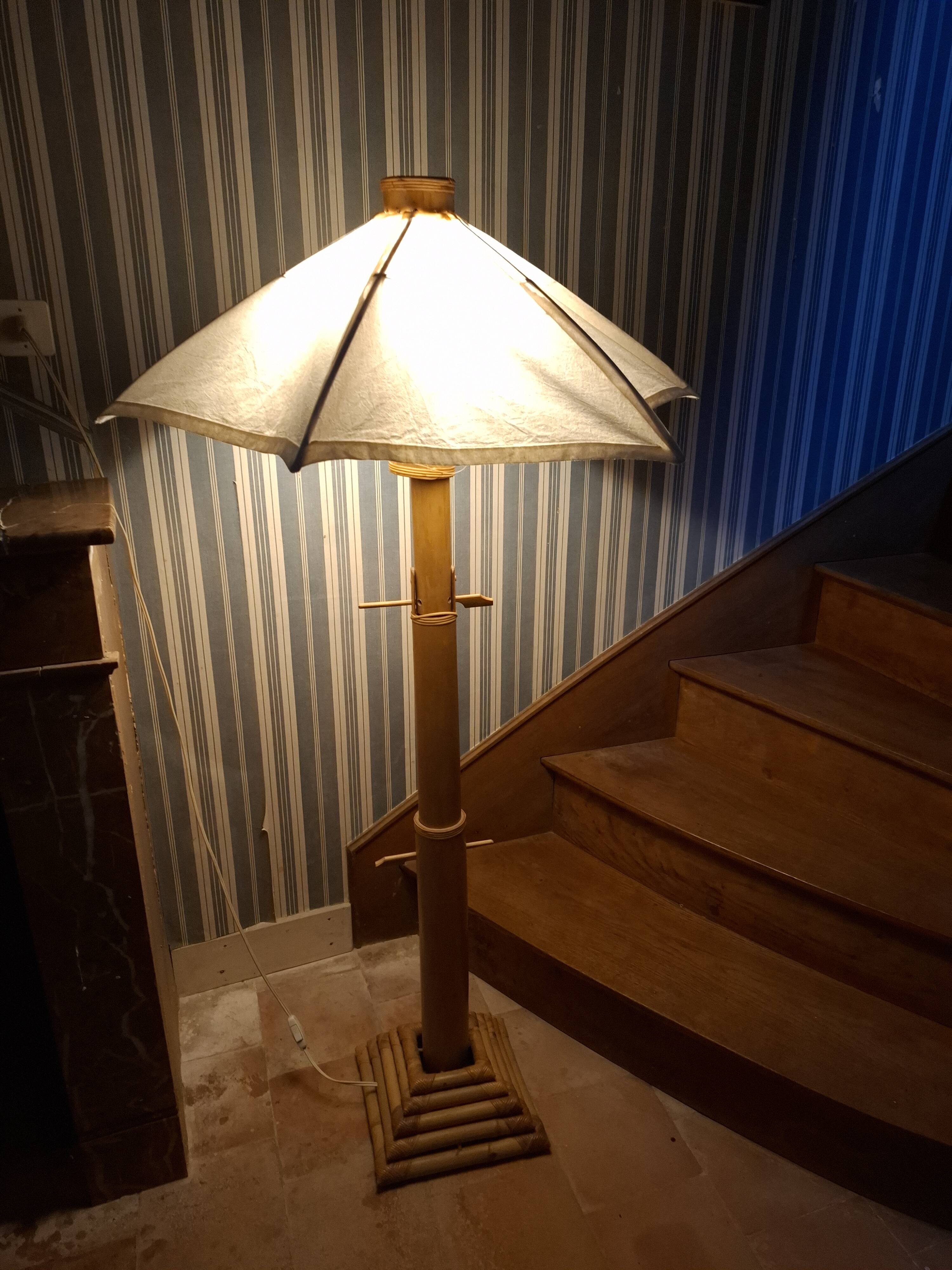 Vintage 70's adjustable bamboo floor lamp
