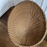 Paire de fauteuils corbeille en rotin pieds métal