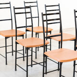 Dining chairs in brown leather and aluminum by ycami, 1980
