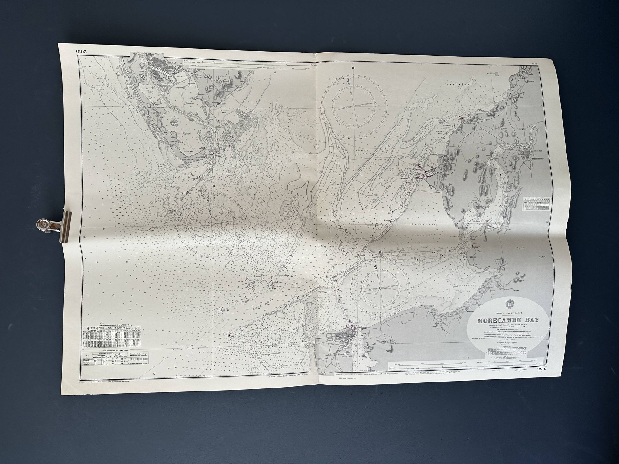Carte nautique de la côte ouest de l'Angleterre, baie de Morecambe