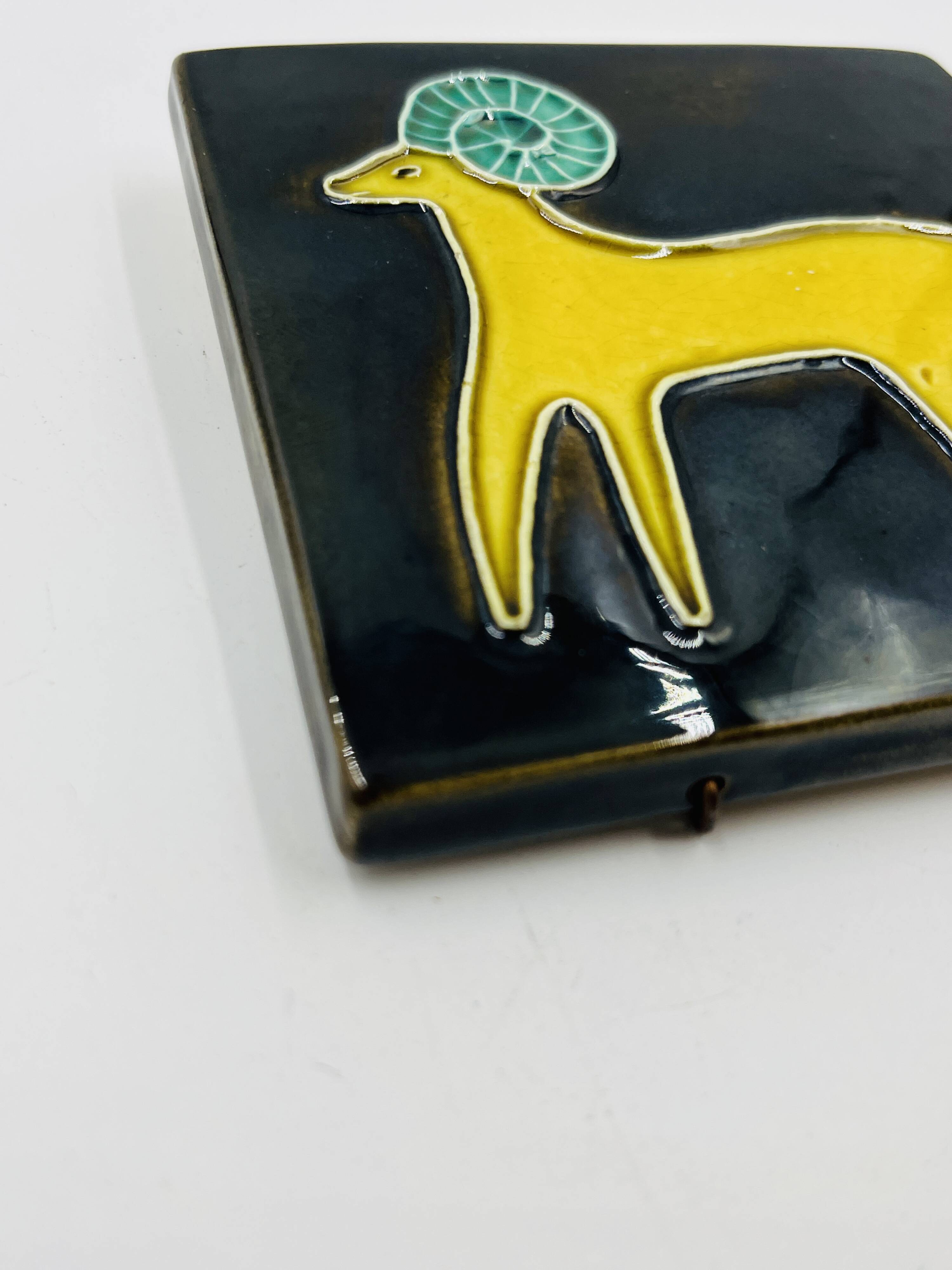 Vintage ceramic tile by Yvette Manoy - 1968