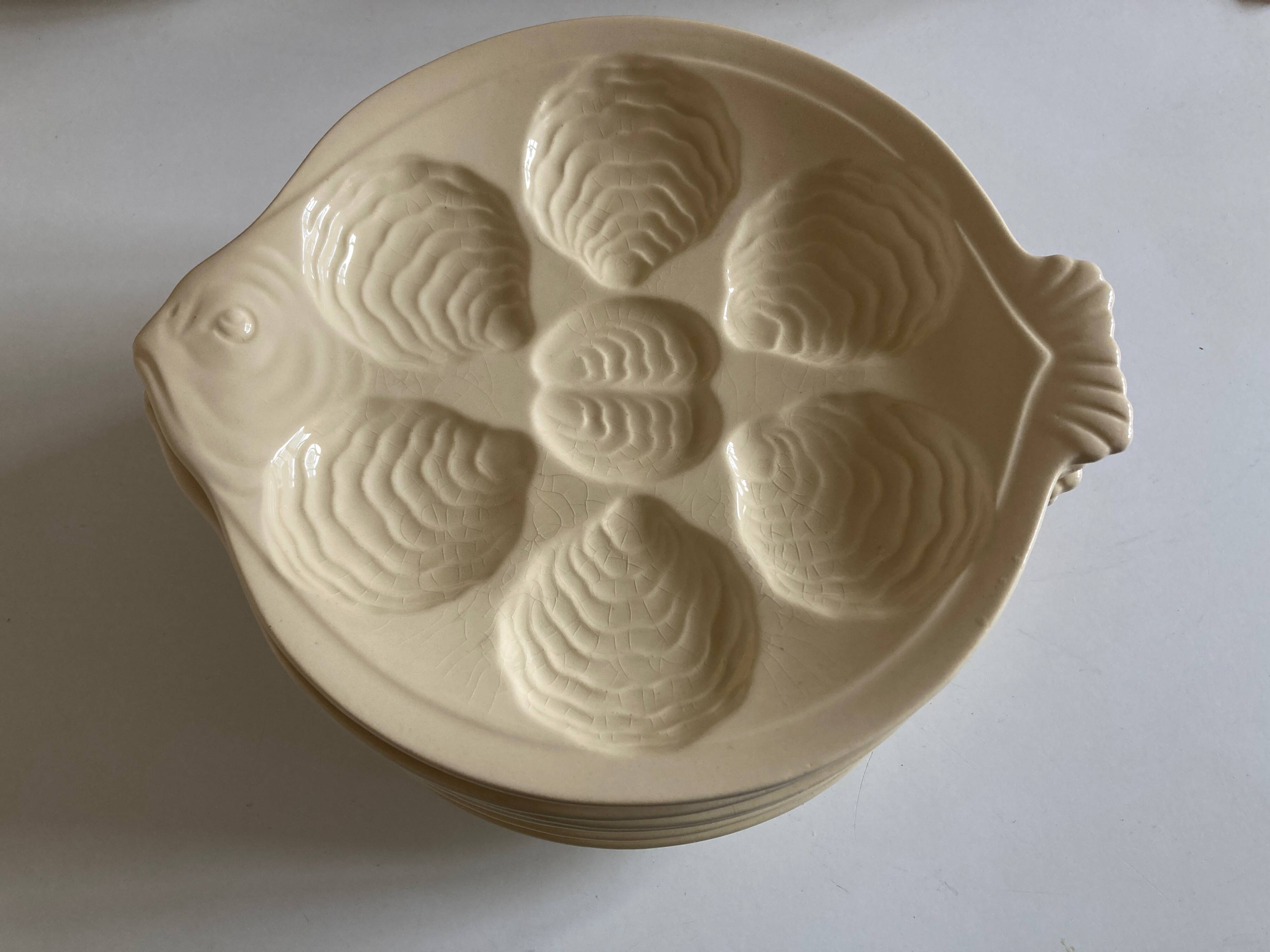 set of 6 oyster plates in ivory Gien earthenware 1960