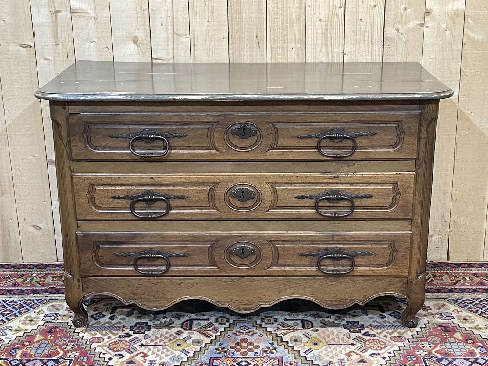 Louis XV eighteenth-century period chest of drawers in walnut painted in patinated gray