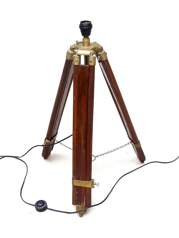 Wooden and brass tripod lamppost