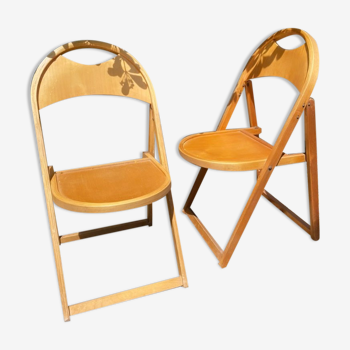Paire de chaises en bois pliante des années 50