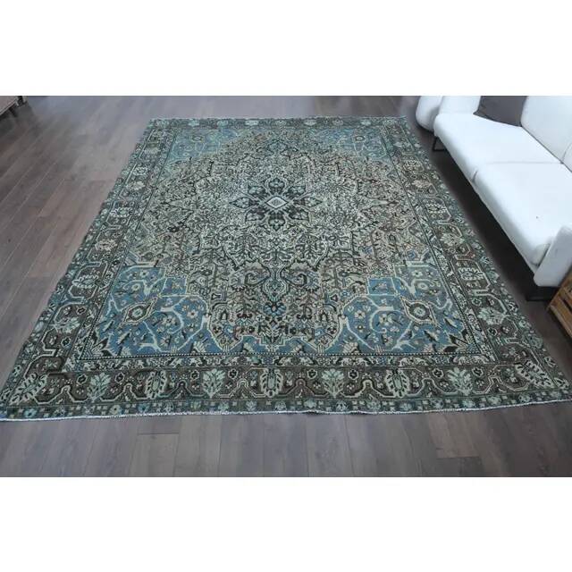 1970s Vintage Persian Handmade Wool Cotton Light Brown Area Rug 280x344