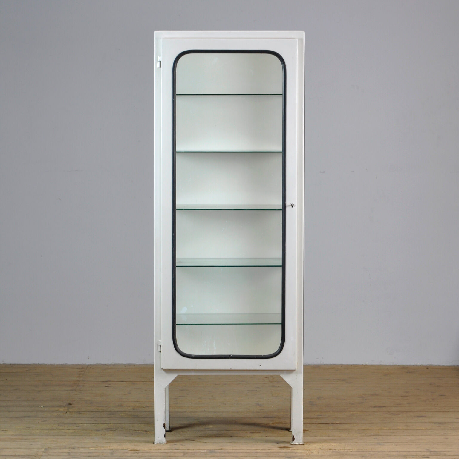 Vitrine vintage avec cinq étagères en verre années 1970