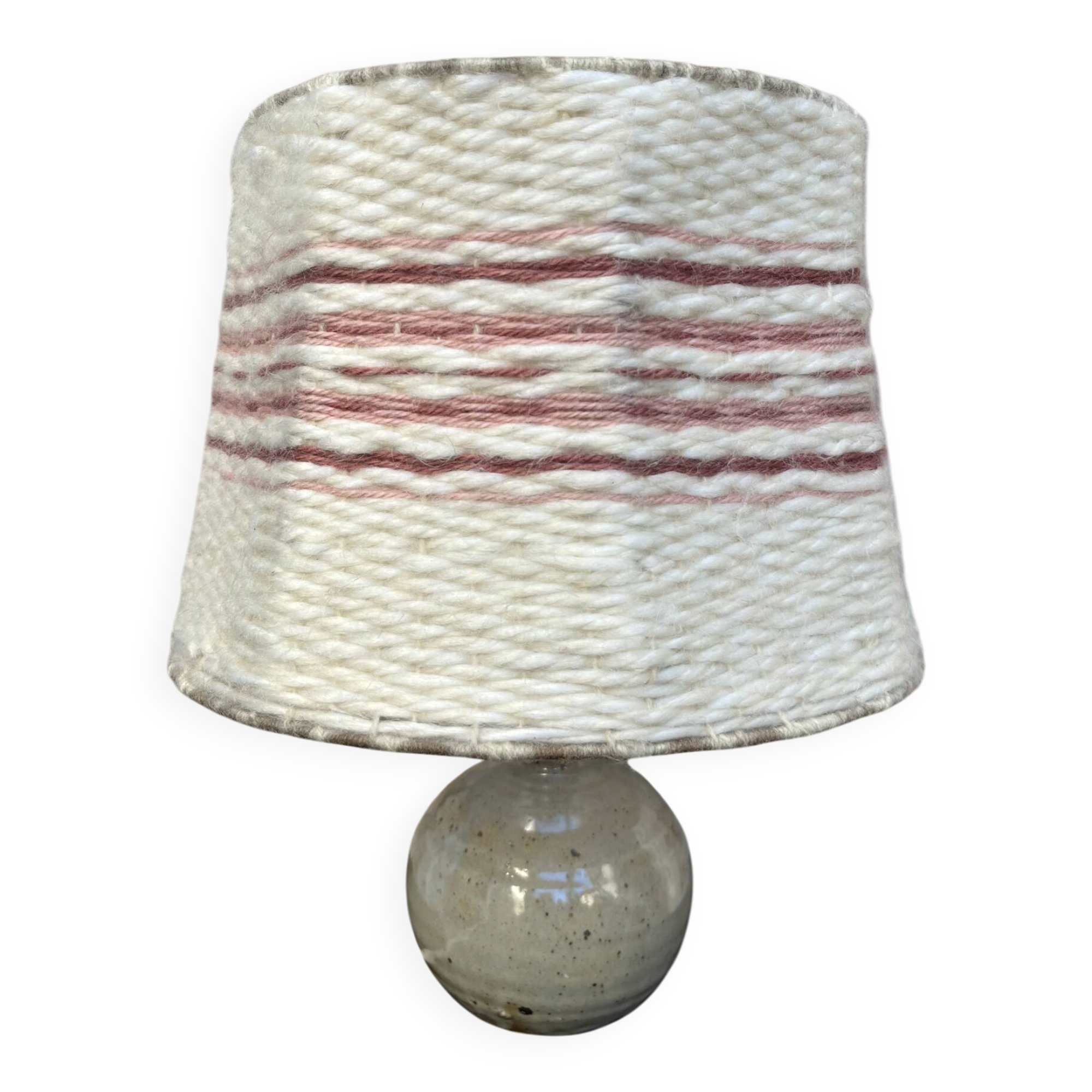 Lampe vintage en grès et abat-jour laine