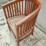 Ancien fauteuil canné bois teck vintage