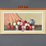 Grande Huile sur Toile « Bouquet de Pivoines » de P. Dolzan – 1930