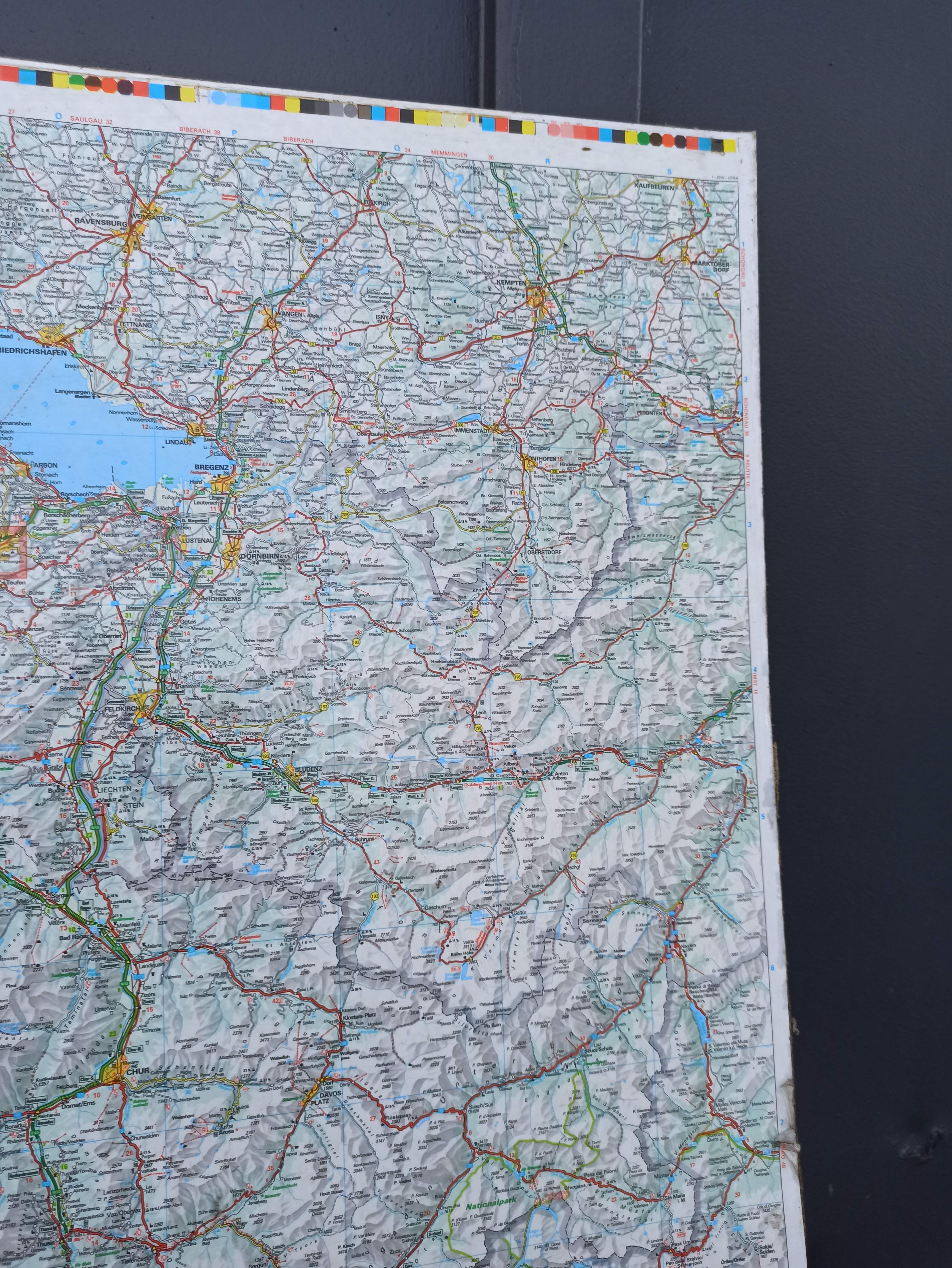 Very large Swiss road map on tole - 126 x 86.5 cm