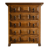 Antique solid wood chest of drawers with five drawers.