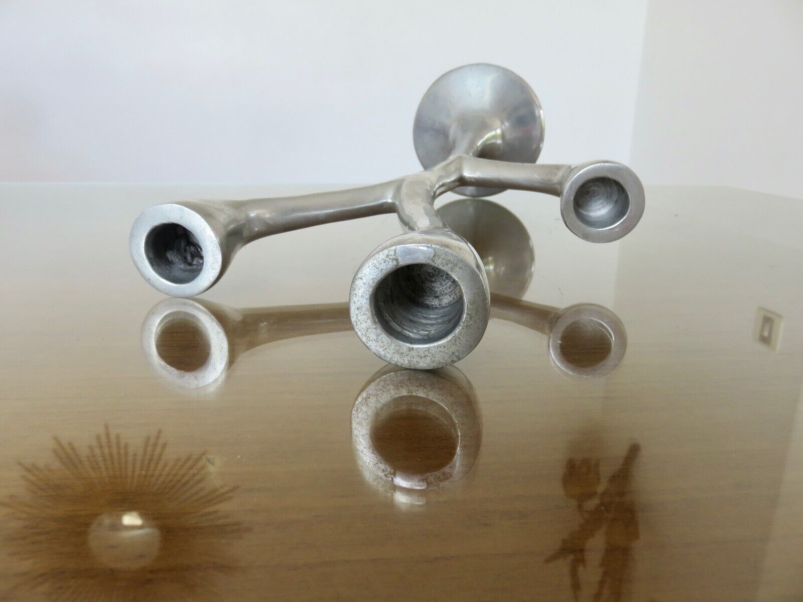 Modernist free-form candle holder in cast aluminum 1970
