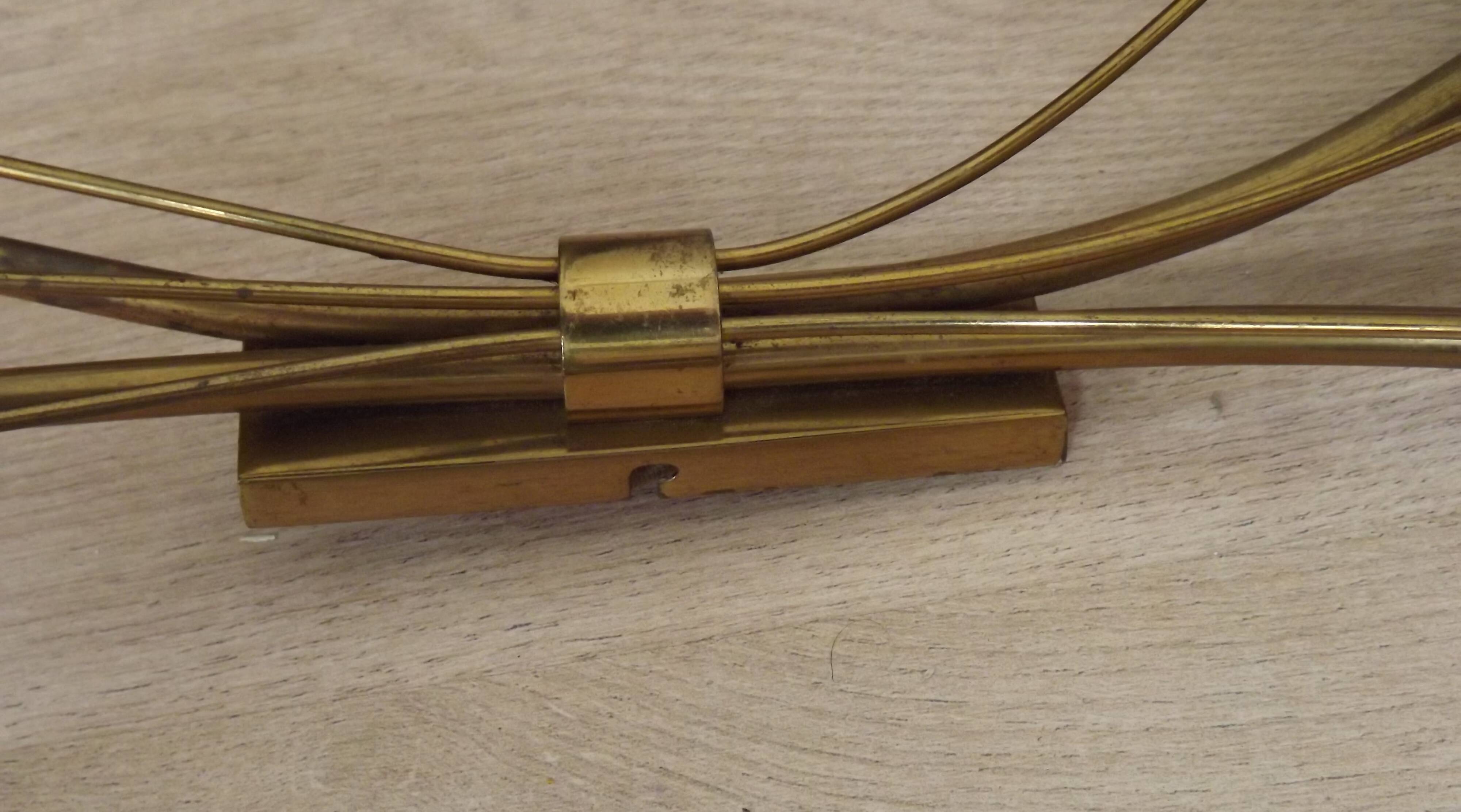 Mid-Century French Brass Sconces • Bullrush Design • Opaque Glass Shades