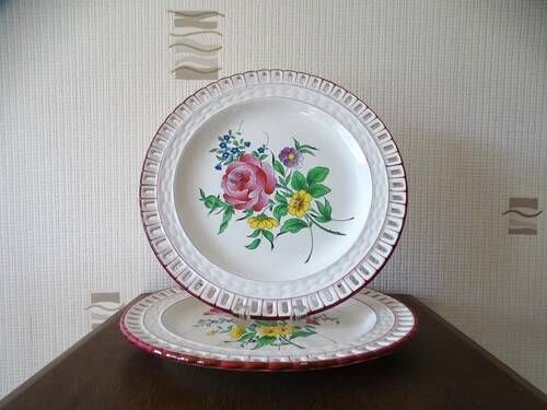 Kg luneville "réverbère" 2 pierced flat plates earthenware flowers ø 25 cm