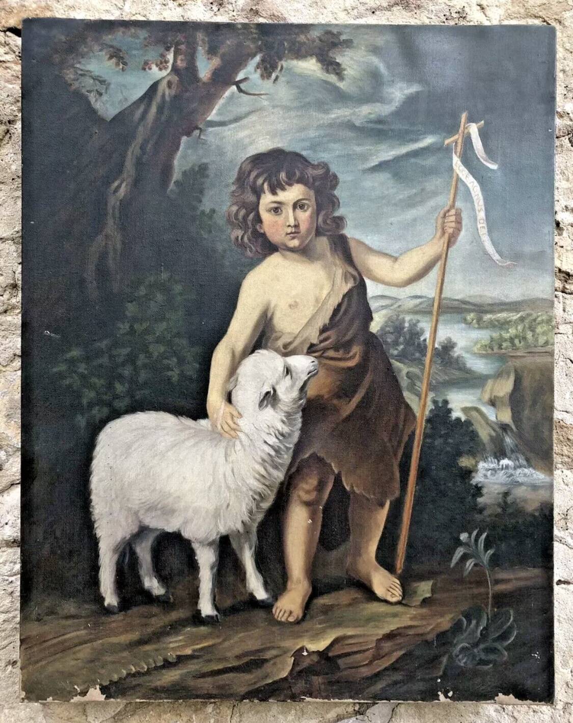 Painting Oil on canvas after Murillo Saint Jean Batiste early 20th century