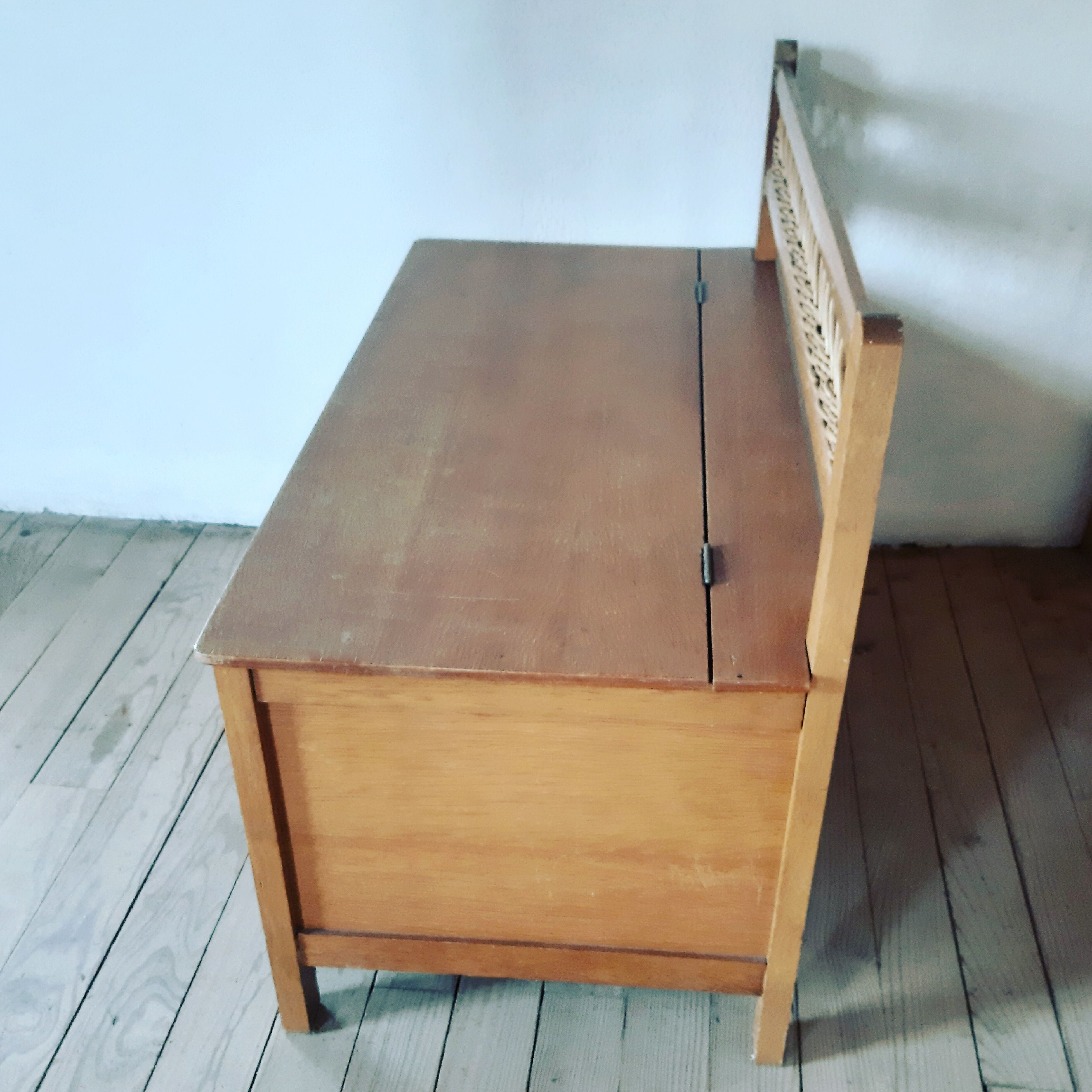 Vintage wooden and wicker bench and storage chest