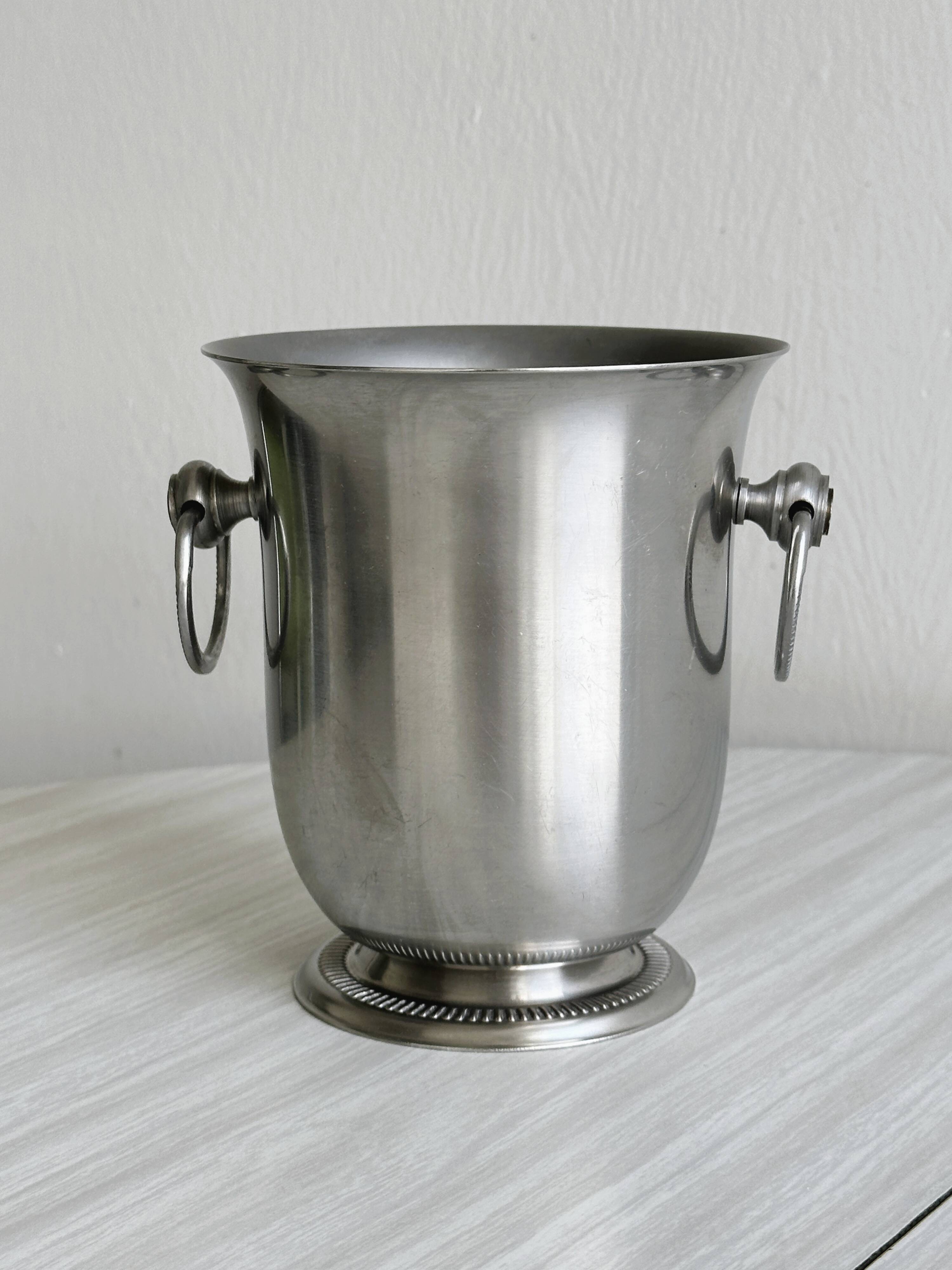 small matte silver metal ice bucket