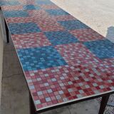 Table de ferme ancienne plateau mosaïque piètements fuselée -2m64