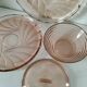 Orange-pink pressed glass trio