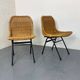 Set of 2 mid-century modernist wicker and black steel dining chairs, 1950s