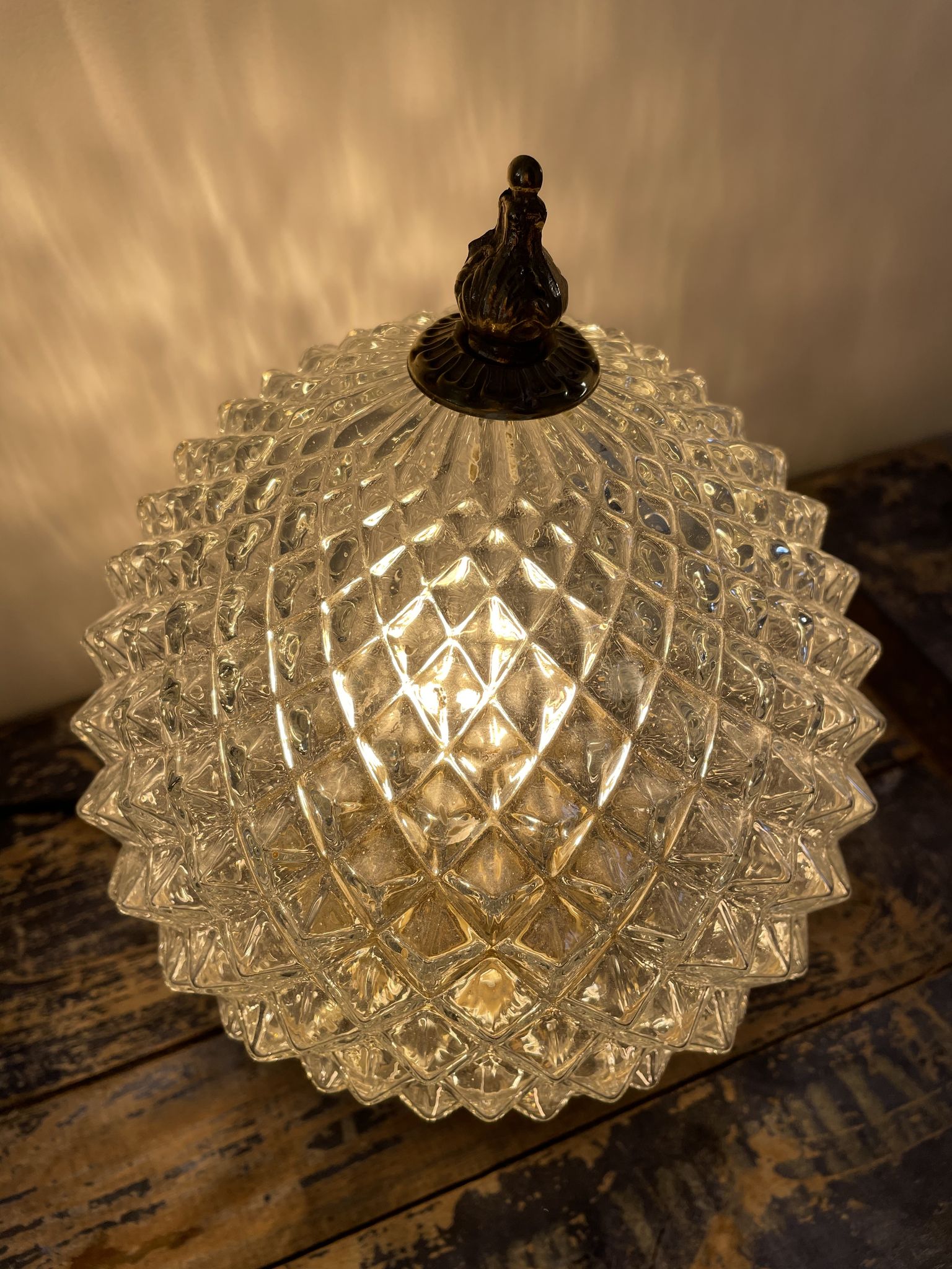 Vintage glass table lamp with new electrified diamond tips